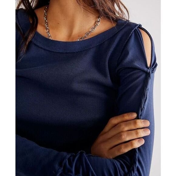 Free People OB1509678 Women's Sz XS Blue Daisy Chain Cuff L/S Blouse Top $78 - Picture 8 of 8